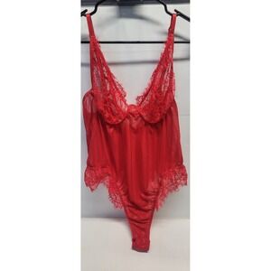 Red Lace Trimmed Sheer Striped Teddy Bodysuit‎ Size 4XL
